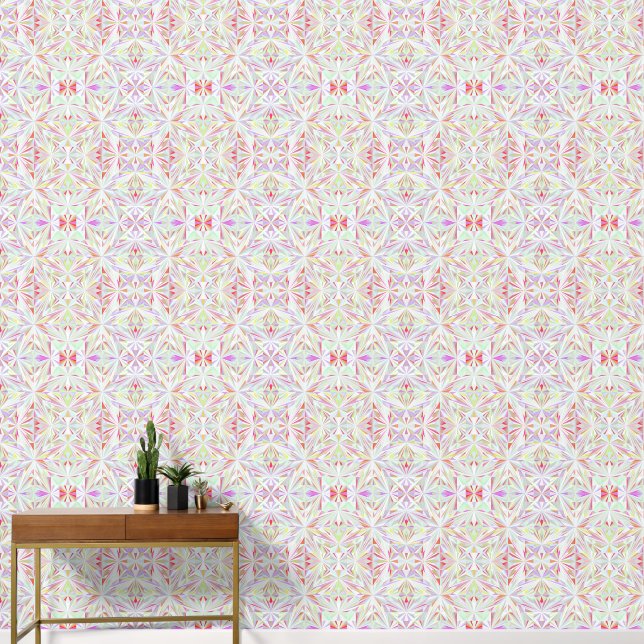 Papel Pintado Patrón geométrico elegante verde rosa púrpura rojo (Pasillo)