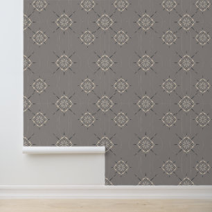 Papel Pintado Patrón geométrico floral elegante sobre gris