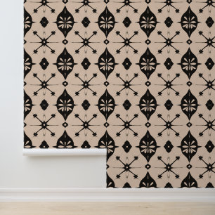 Papel Pintado Patrón geométrico floral negro y beige