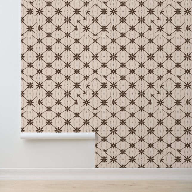 Papel Pintado Patrón geométrico floral retro en marrón (Solicitud)
