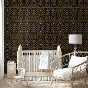 Papel Pintado Patrón geométrico intrincado de oro negro en la su