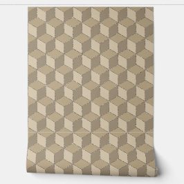 Papel Pintado Patrón geométrico isométrico de cubo - beige crema