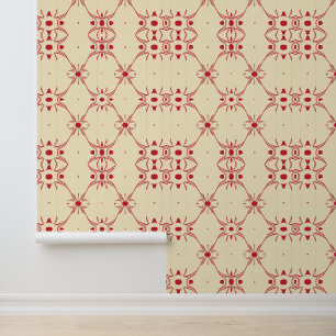 Papel Pintado Patrón geométrico minimalista rojo y beige
