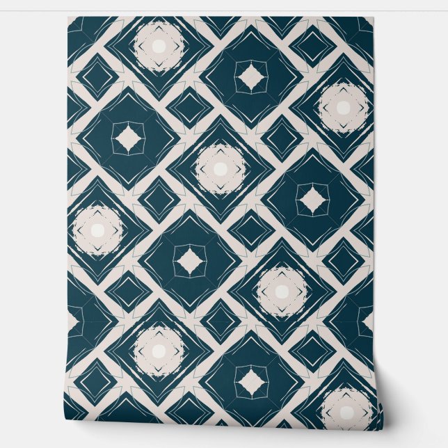 Papel Pintado Patrón Geométrico Negro Y Crema Moderno De Tile (Desenrollar)