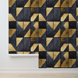 Papel Pintado Patrón geométrico negro y oro