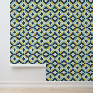 Papel Pintado Patrón geométrico oro y azul