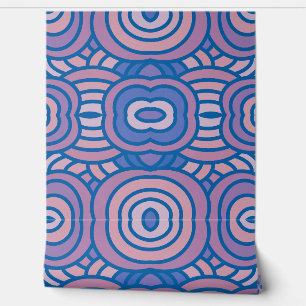 Papel Pintado Patrón geométrico retro en azul y rosa 