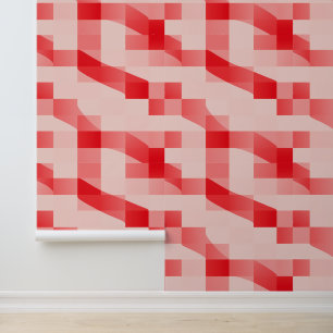 Papel Pintado Patrón geométrico rosa y rojo abstracto