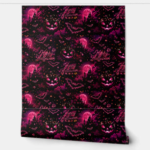 Papel Pintado Patrón gótico de Halloween rosa neón