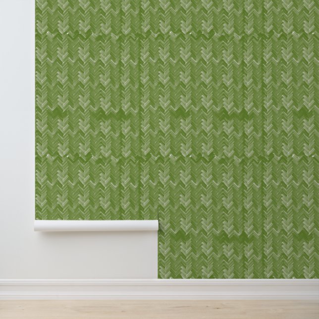 Papel Pintado Patrón Herringbone Chevron, verde forestal (Solicitud)