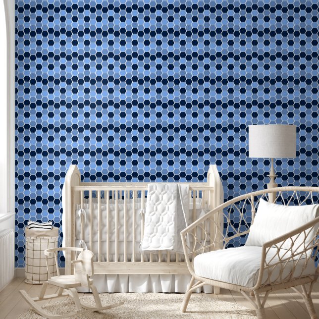 Papel Pintado Patrón hexagonal azul corto (Niños)