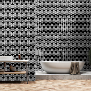 Papel Pintado Patrón hexagonal blanco y negro
