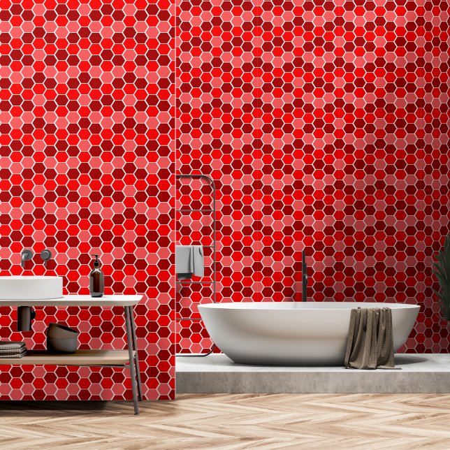 Papel Pintado Patrón Hexagonal Rojo (Baño)