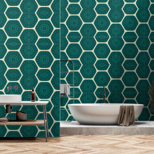 Papel Pintado Patrón hexágono de Mandala geométrica - Verde prof