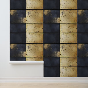 Papel Pintado Patrón industrial negro dorado