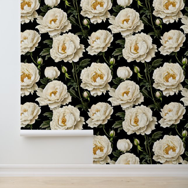 Papel Pintado Patrón ininterrumpido blanco dorado negro (Solicitud)