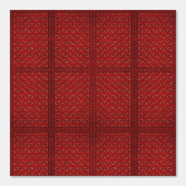 Papel Pintado patrón jacquard rojo - aspecto de alfombra orienta (Anverso)