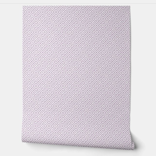 Papel Pintado Patrón Lilac de clave griega púrpura y blanca (Desenrollar)