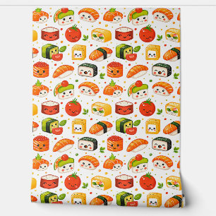 Papel Pintado Patrón lindos personajes de sushi de comida kawaii