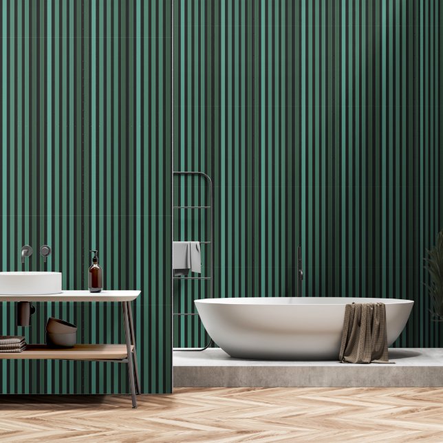 Papel Pintado Patrón liso rayado retro verde (Baño)
