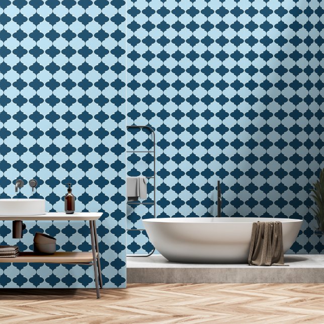 Papel Pintado Patrón marruecos azul marino y azul bebé (Baño)