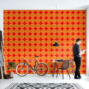 Papel Pintado Patrón marruecos naranja y chili rojo