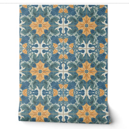 Papel Pintado Patrón Mediterráneo Azul y Dorado