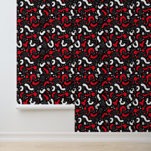 Papel Pintado Patrón Memphis: Negro moderno, rojo y blanco