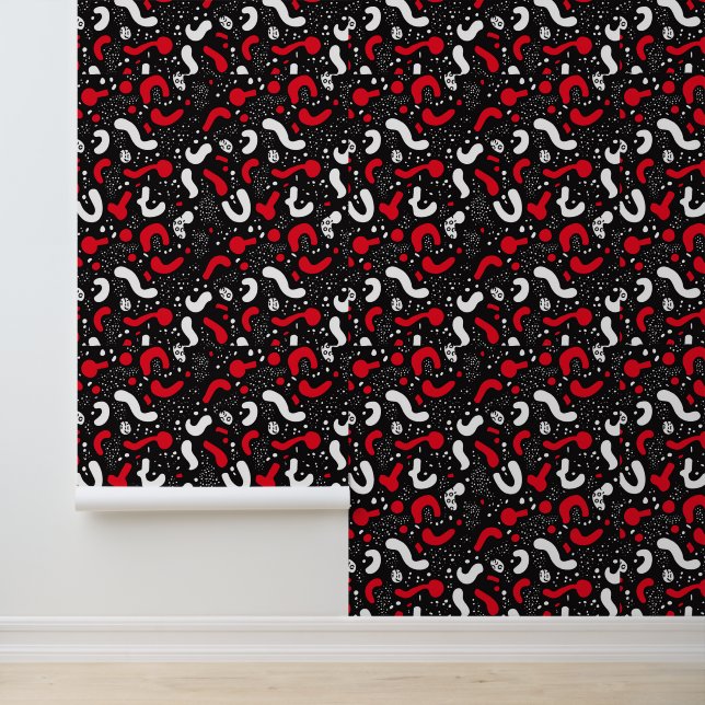 Papel Pintado Patrón Memphis: Negro moderno, rojo y blanco (Solicitud)