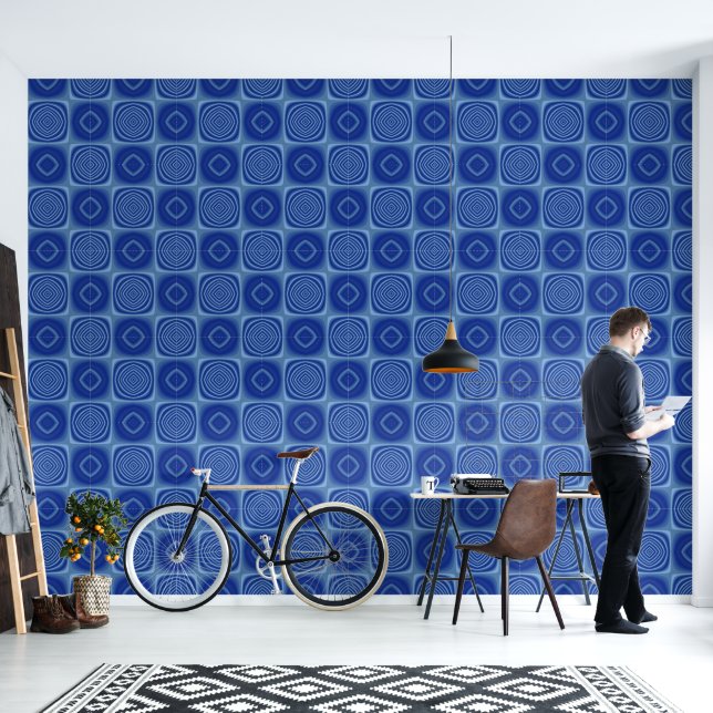 Papel Pintado Patrón metálico azul (Sala de estar)
