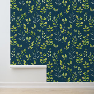 Papel Pintado Patrón mínimo simple de hoja azul verde sobre azul
