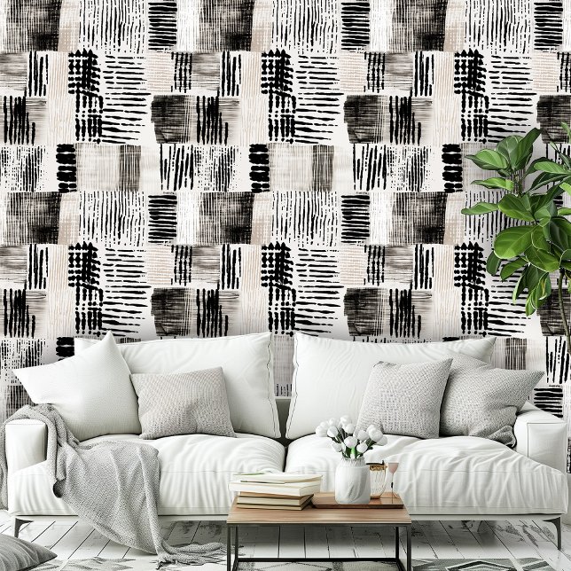 Papel Pintado Patrón moderno con casco de la Cruz Blanca Negra (Modern Black White Cross Hatched Pattern Wallpaper)