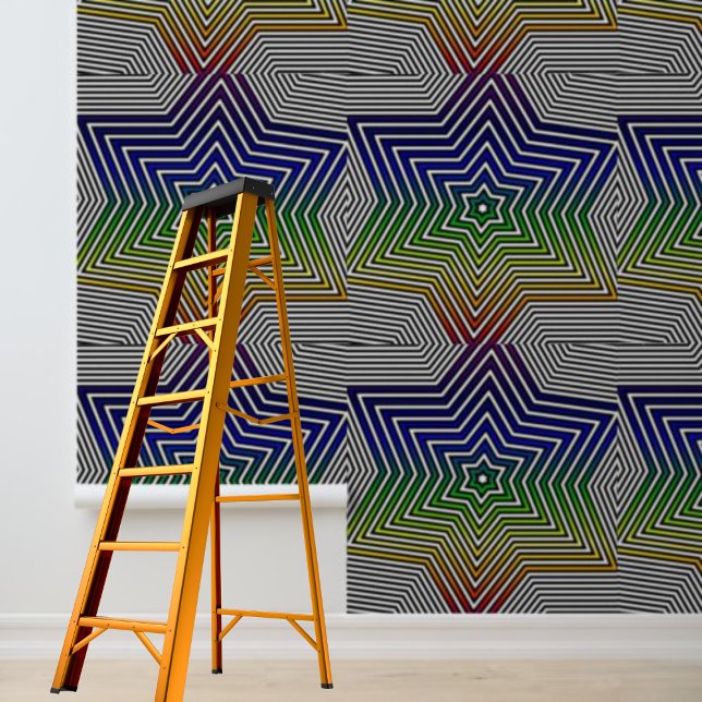 Papel Pintado Patrón moderno de estrellas de arcoíris coloridas  (Modern Colorful Rainbow Stars Pattern Peel Stick Wallpaper)