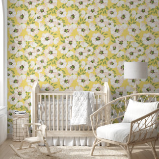 Papel Pintado Patrón moderno de flores amarillas y verdes