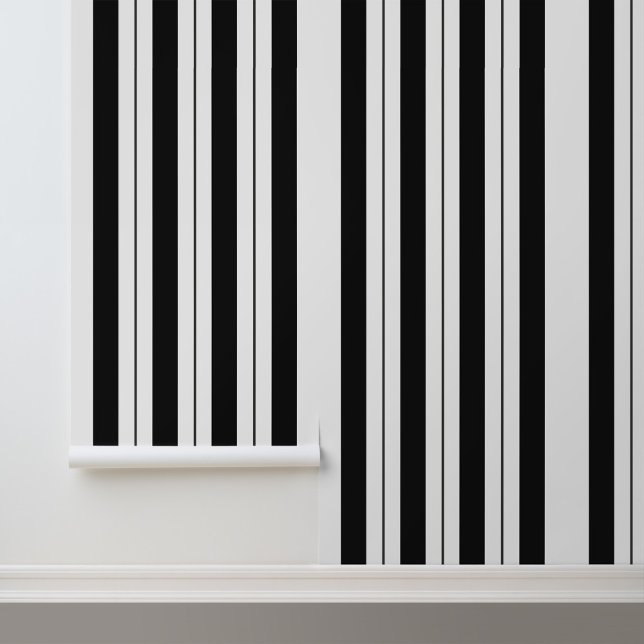 Papel Pintado Patrón moderno de franjas blancas de lujo (Stylish Modern Black and White Stripes Peel and Stick Wallpaper.)