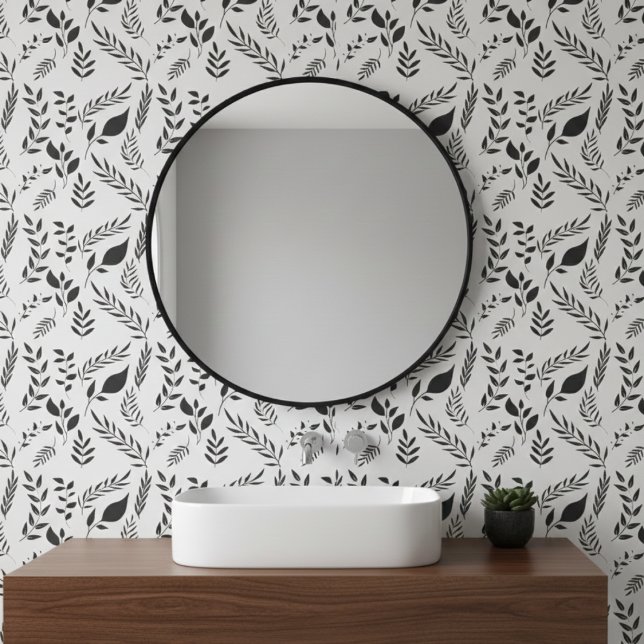 Papel Pintado Patrón moderno de hojas botánicas Blanco (Subido por el creador)