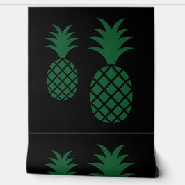 Papel Pintado Patrón moderno de piña negra verde