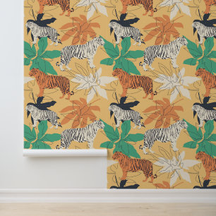 Papel Pintado Patrón moderno de tigres Teraacotta
