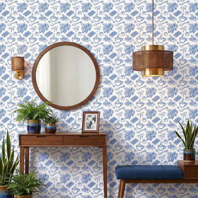 Papel Pintado Patrón moderno de toile azul cacao y chocolate (Subido por el creador)