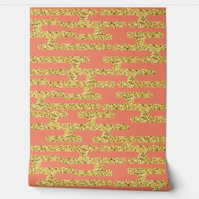 Papel Pintado Patrón moderno rosa y dorado (Desenrollar)