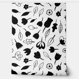 Papel Pintado Patrón monocromo de flores flotantes