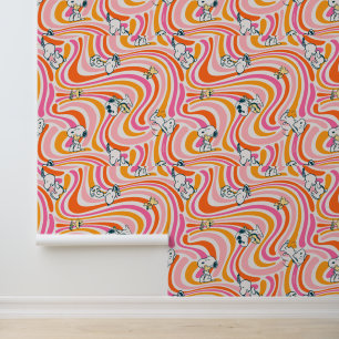 Papel Pintado Patrón Naranja de vibraciones de Snoopy & Woodstoc