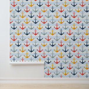 Papel Pintado Patrón náutico con anclas