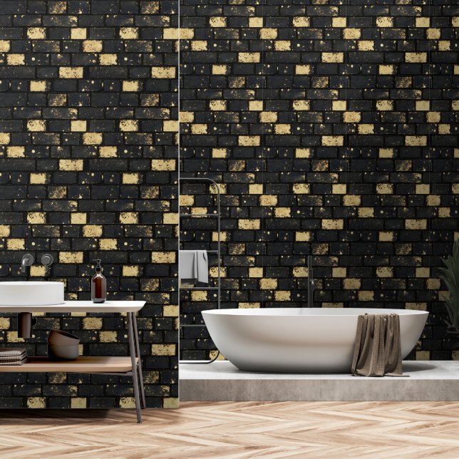 Papel Pintado Patrón negro de broche dorado (Baño)