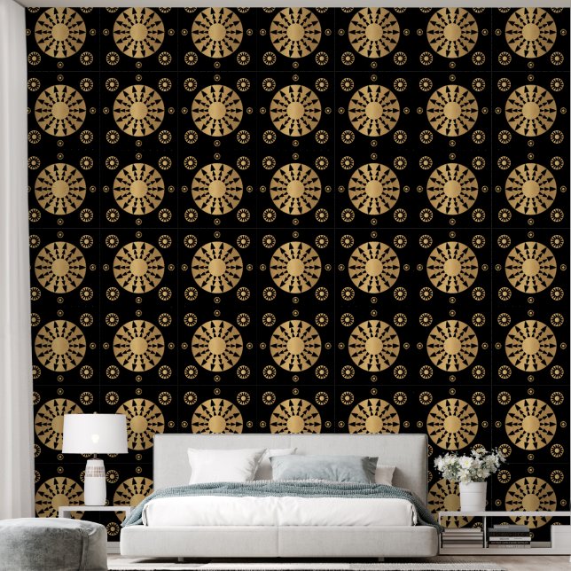 Papel Pintado Patrón negro de oro elegante moderno (Dormitorio)