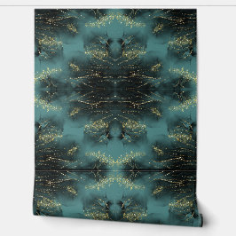 Papel Pintado Patrón negro y dorado en azul |