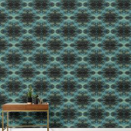 Papel Pintado Patrón negro y dorado en azul |