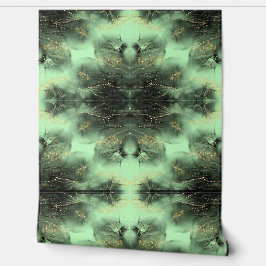Papel Pintado Patrón negro y dorado en verde |