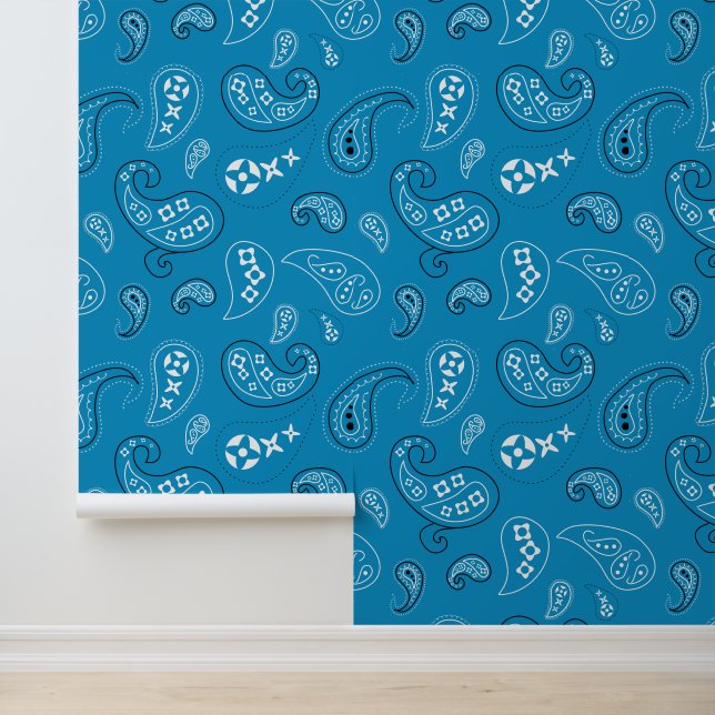 Papel Pintado Patrón occidental bandana paisley azul medio (Solicitud)