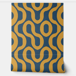 Papel Pintado Patrón ondulado casual en tonos azules y amarillos